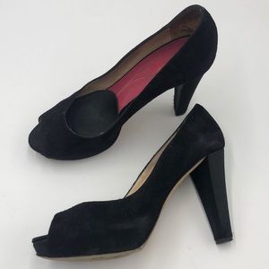 Kate Spade Black Suede Peep Toe Heels